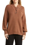 Lunya Blouson-sleeve Cotton-silk Henley In Humble Brown (wal