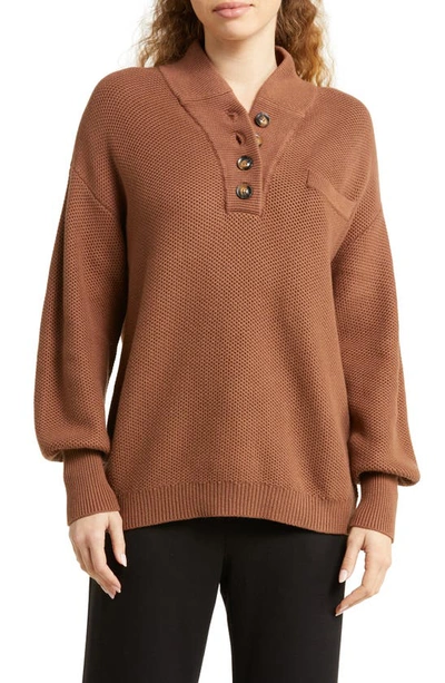 Lunya Blouson-sleeve Cotton-silk Henley In Humble Brown