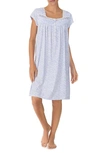 Eileen West Floral Print Cap Sleeve Cotton Jersey Short Nightgown In Blue Prt