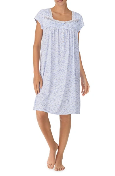 Eileen West Floral Print Cap Sleeve Cotton Jersey Short Nightgown In Blue Prt