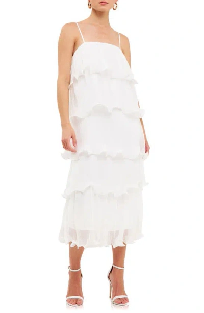 Endless Rose Ruffle Tiered Midi Dress In White