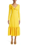 GIAMBATTISTA VALLI CUTOUT RUFFLE HEM LONG SLEEVE MIDI DRESS