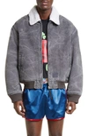 ACNE STUDIOS DENIM & FAUX SHEARLING BOMBER JACKET