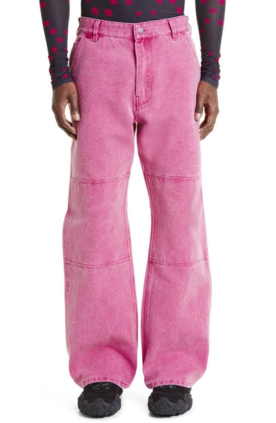 Acne Studios Kids' Reinforced Knee Straight Leg Jeans In Fuchsia