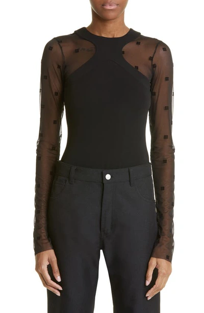 Givenchy 4g Jersey And Tulle Bodysuit In Black