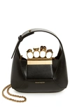 Alexander Mcqueen Mini Jeweled Leather Hobo In 1000 Black