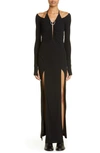 DION LEE MOBIUS SLIT RUCHED LONG SLEEVE KNIT DRESS