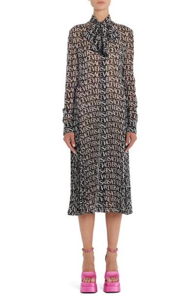 Versace Logo-print Midi Dress In Black