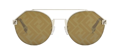 Fendi Men's Monogram Lens Metal Round Sunglasses In Brown
