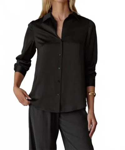 61 Jane Women's Satiny Button Down Blouse In Black