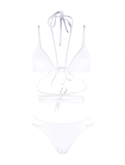 Adamo Fine-ribbed Wraparound Halterneck Bikini In White