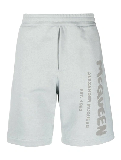 Alexander Mcqueen Logo-print Cotton Track Shorts In Grey