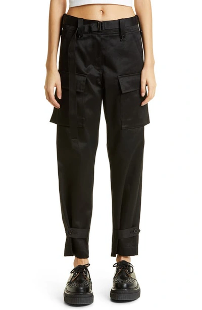 Sacai Belted Cotton Cargo Pants In Black