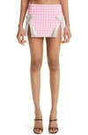 AREA DECO CRYSTAL BOW WOOL BLEND HOUNDSTOOTH MINISKIRT