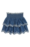 ZIMMERMANN KIDS' TIGGY EMBROIDERED CHAMBRAY TIERED SKIRT