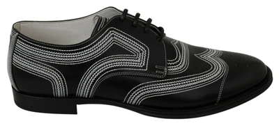 Dolce & Gabbana Black Leather Derby Formal White Lace Shoes In Black,white