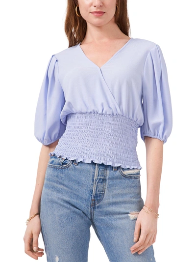 1.state Womens Smocked Faux Wrap Top In Blue