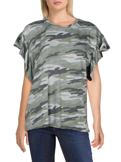 Elan Womens Camouflage Ruffled T-shirt In Grey