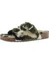 STEVE MADDEN CLOSER WOMENS SHEARLING CAMOUFLAGE FOOTBED SANDALS
