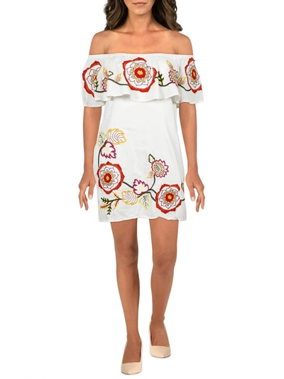 Red Carter Adelaide Womens Floral Embroidered Mini Sundress In Multi