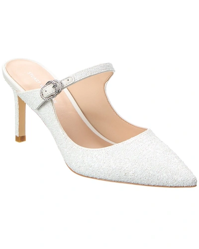 Stuart Weitzman Crystal Buckle 75 Glitter Mule In White