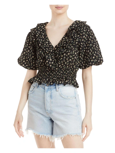 Wayf Mayville Womens Floral Ruffled Blouse In Black