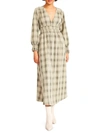 Bb Dakota By Steve Madden Long Live Plaid Long Sleeve Midi Dress In Beige