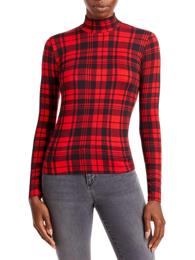 Fore Womens Plaid Pullover Turtleneck Top In Red