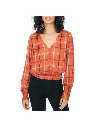 Sanctuary Fool For You Womens Check Print Button Down Peasant Top In Pink