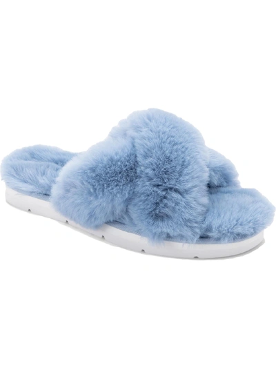 Dolce Vita Pillar Womens Faux Fur Slip On Slide Sandals In Blue