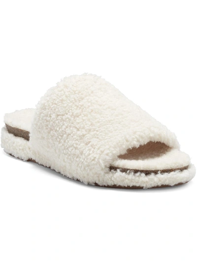 Lucky Brand Gadini Womens Faux Fur Open Toe Fleece Slippers In White