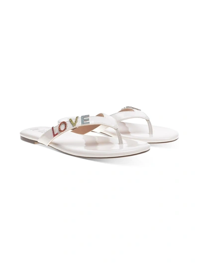 Wild Pair Fantasia Womens Patent Embellished Flat Sandals In White