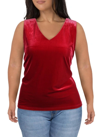 Anne Klein Womens Velour V-neck Tank Top In Red