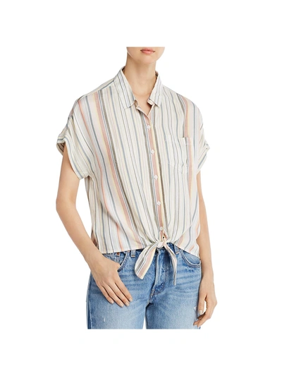 Beachlunchlounge Brooklyn Womens Striped Tie-front Button-down Top In Beige