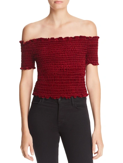 Aqua Womens Velvet Off-the-shoulder Pullover Top In Red
