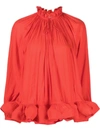 Lanvin Ruffled Gathered Blouse In Poppy Red