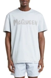 Alexander Mcqueen Graffiti Logo Cotton Graphic Tee In Dove Grey/ Mix