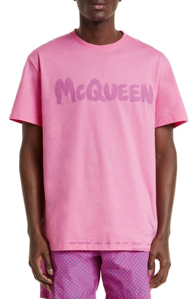 Alexander Mcqueen Logo Cotton T-shirt In Sugar Pink