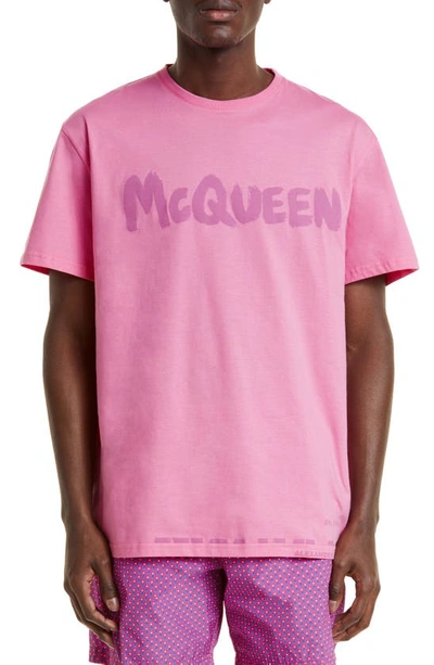 Alexander Mcqueen Logo Cotton T-shirt In Soft Pink