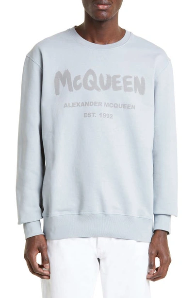 Alexander Mcqueen Graffiti Logo Cotton Sweatshirt In Dove Grey/dove Grey