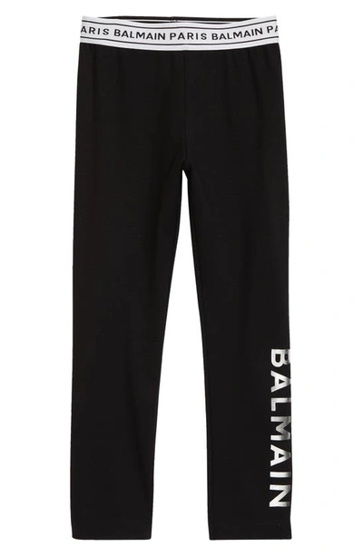 Balmain Kids' Logo拼接打底裤 In Black