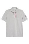 Moncler Men's Polo Shirt With Bicolor Logo Embroidery In Grey