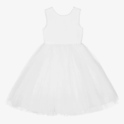 SARAH LOUISE GIRLS WHITE PEARL SATIN DRESS