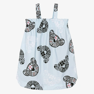 Burberry Kids' Girls Blue Cotton Thomas Bear Dress In Pale Blue