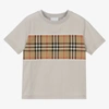 BURBERRY BOYS GREY & BEIGE CHECK T-SHIRT