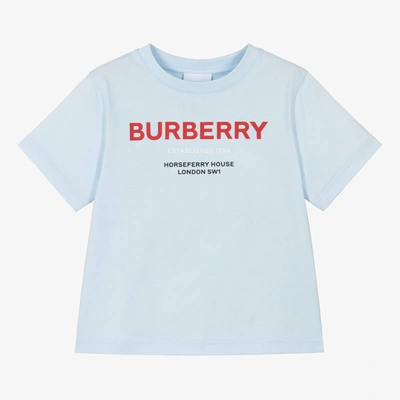 Burberry Kids' Boys Blue Cotton Logo T-shirt In Light Blue