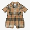 BURBERRY BABY GIRLS BEIGE CHECK COTTON PLAYSUIT
