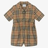 BURBERRY GIRLS BEIGE CHECK COTTON PLAYSUIT