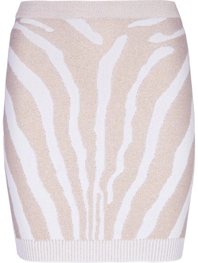 BALMAIN BALMAIN HIGH WAIST ZEBRA PRINT KNIT SHORT SKIRT