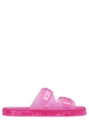 Gcds Pink Transparent Open-toe Slides With Logo Print In Rubber Woman In Fuchsia